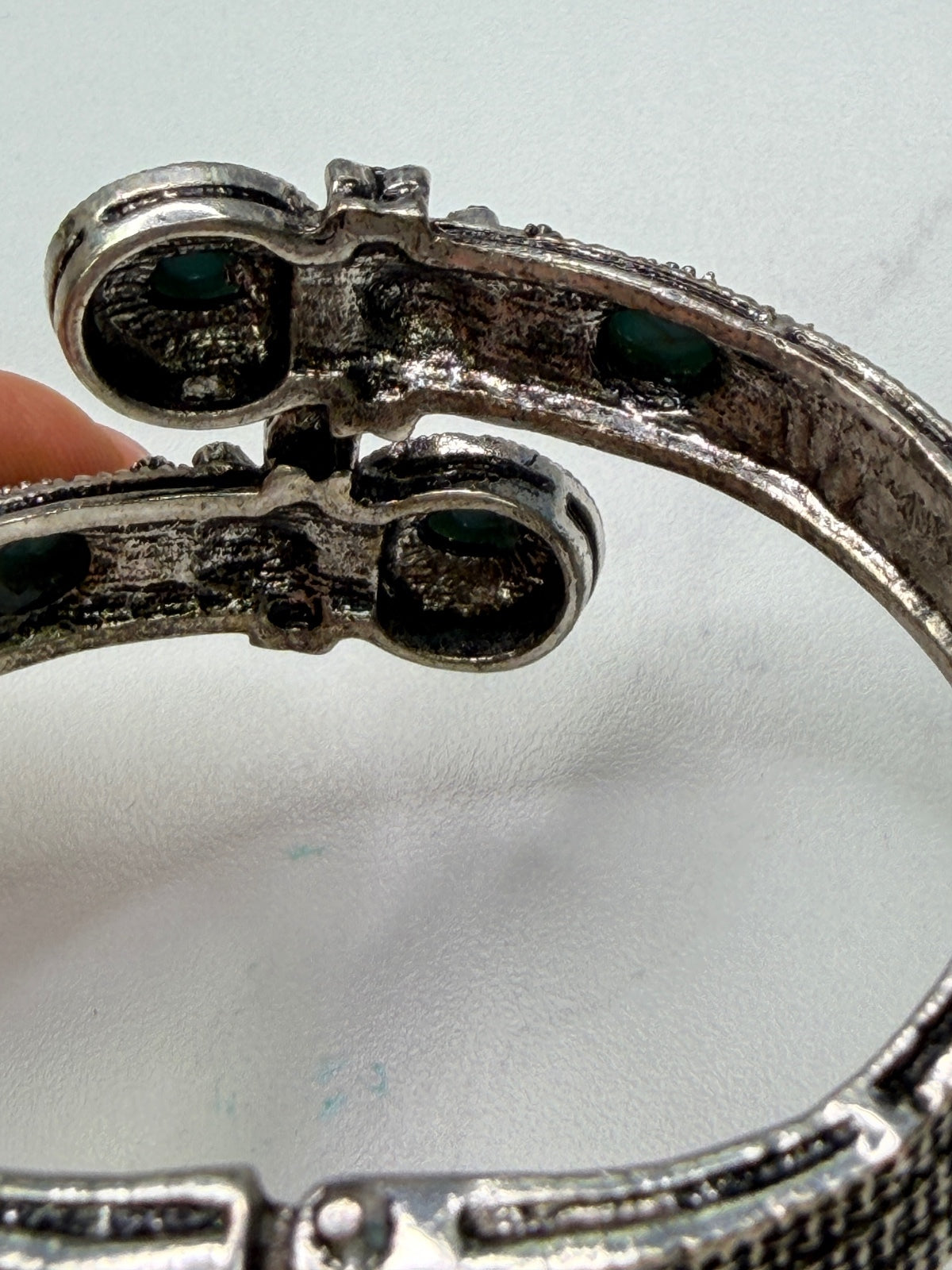 Vintage Style Silver Tone Bracelet with Turquoise and Crystal Accents