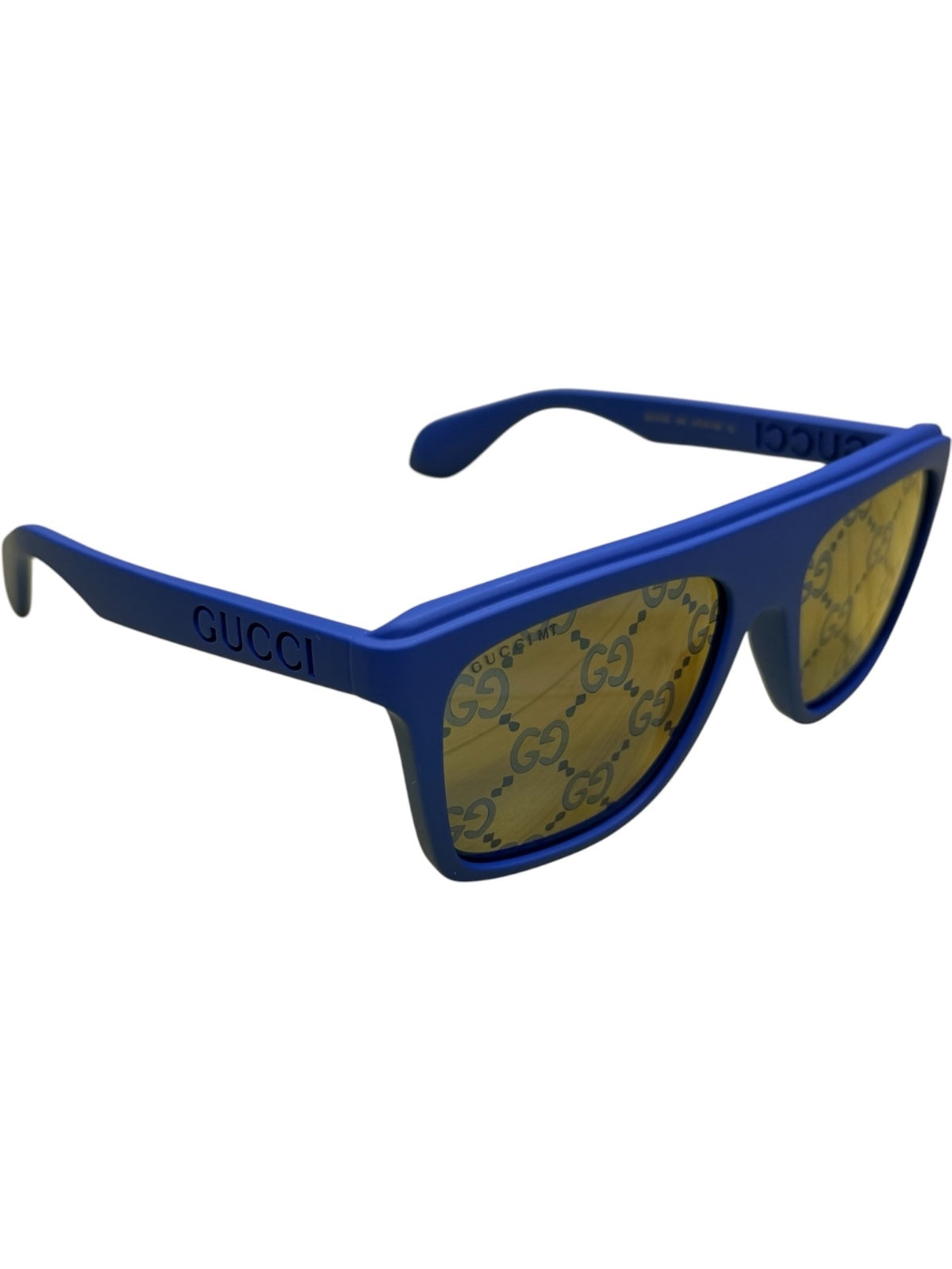 Gucci Blue Frame Sunglasses with Yellow GG Patterned Lenses