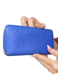 Loewe Embossed Leather Zip-Around Wallet in Blue