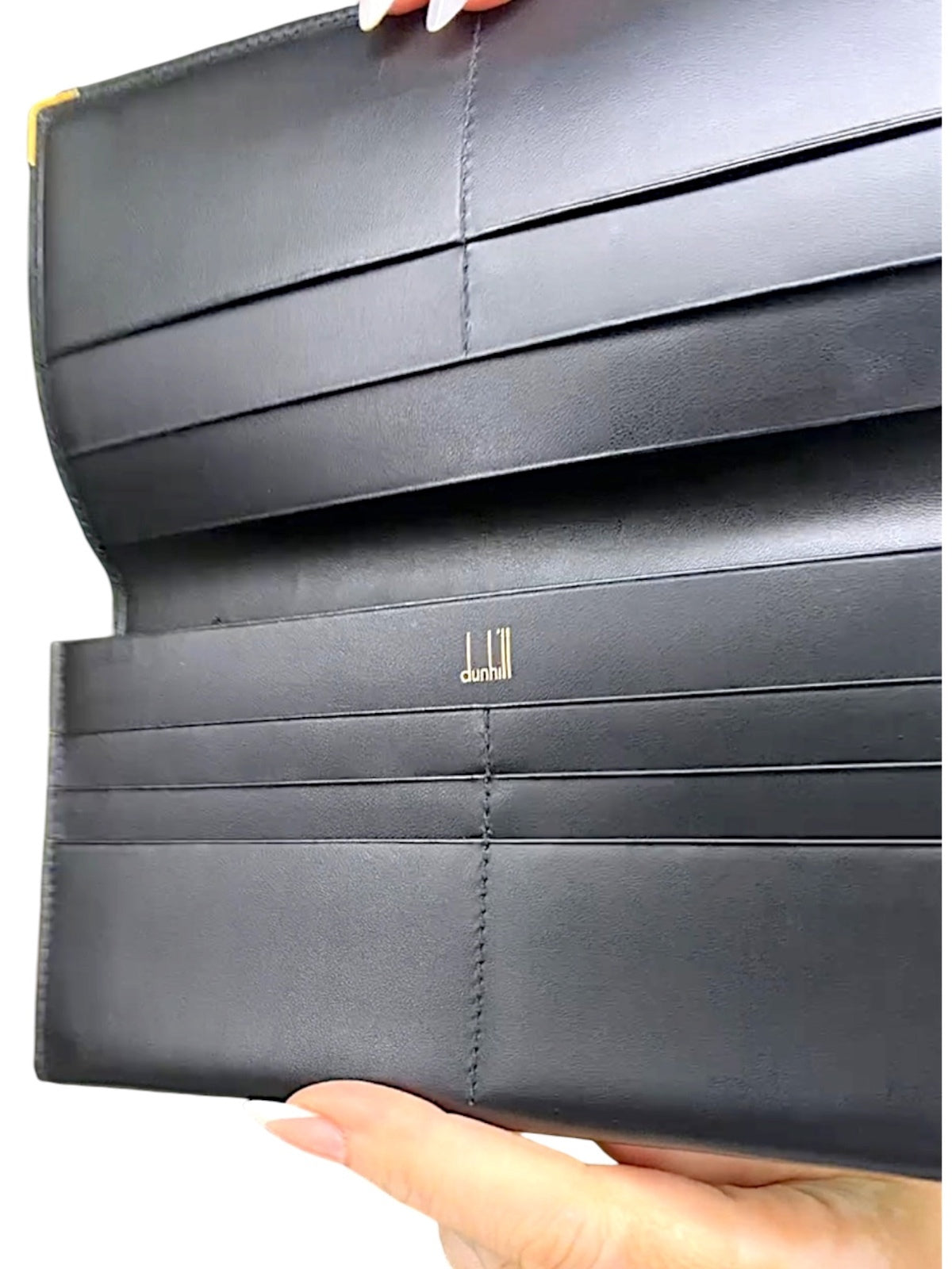 Dunhill Black Leather Long Wallet with Gold Accents - Minimalist Luxury Design