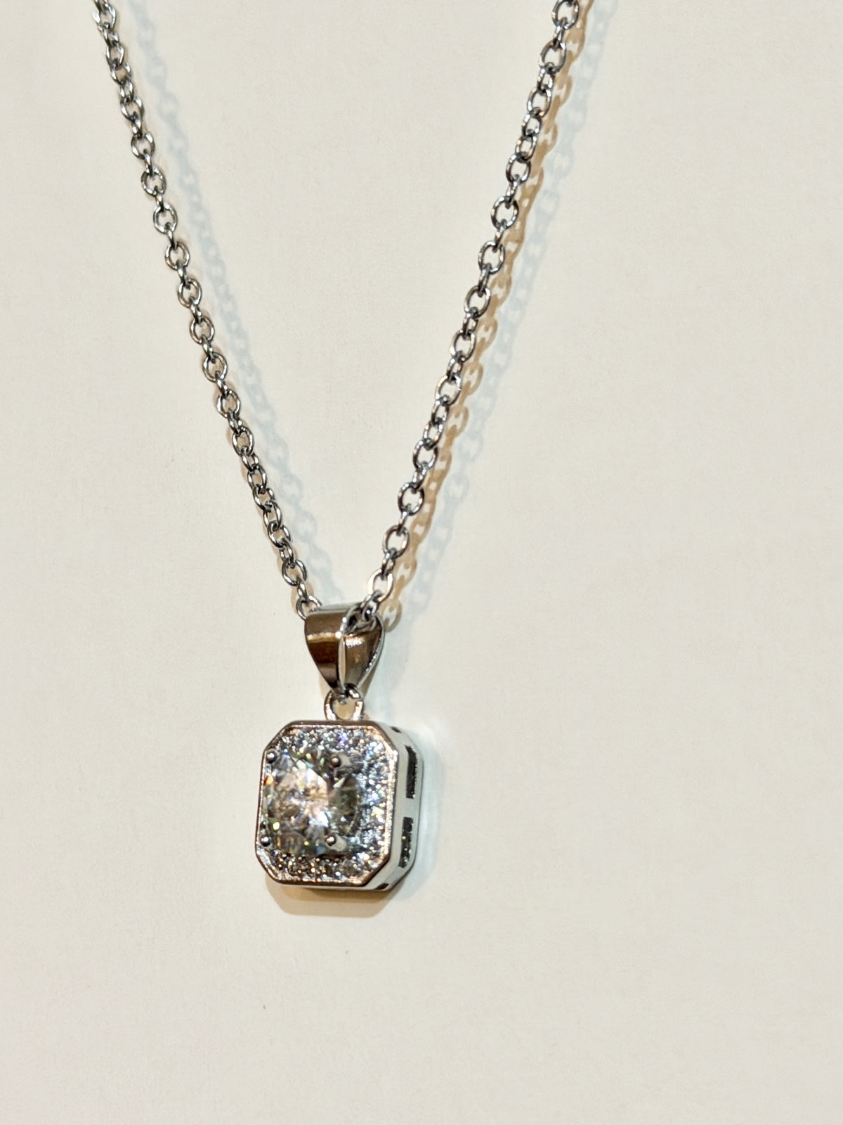 Moissanite authentic silver tone necklace 16”-18” New N8