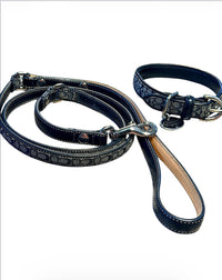Coach Rare Black Signature Jacquard Authentic Dog Collar and Leash Set