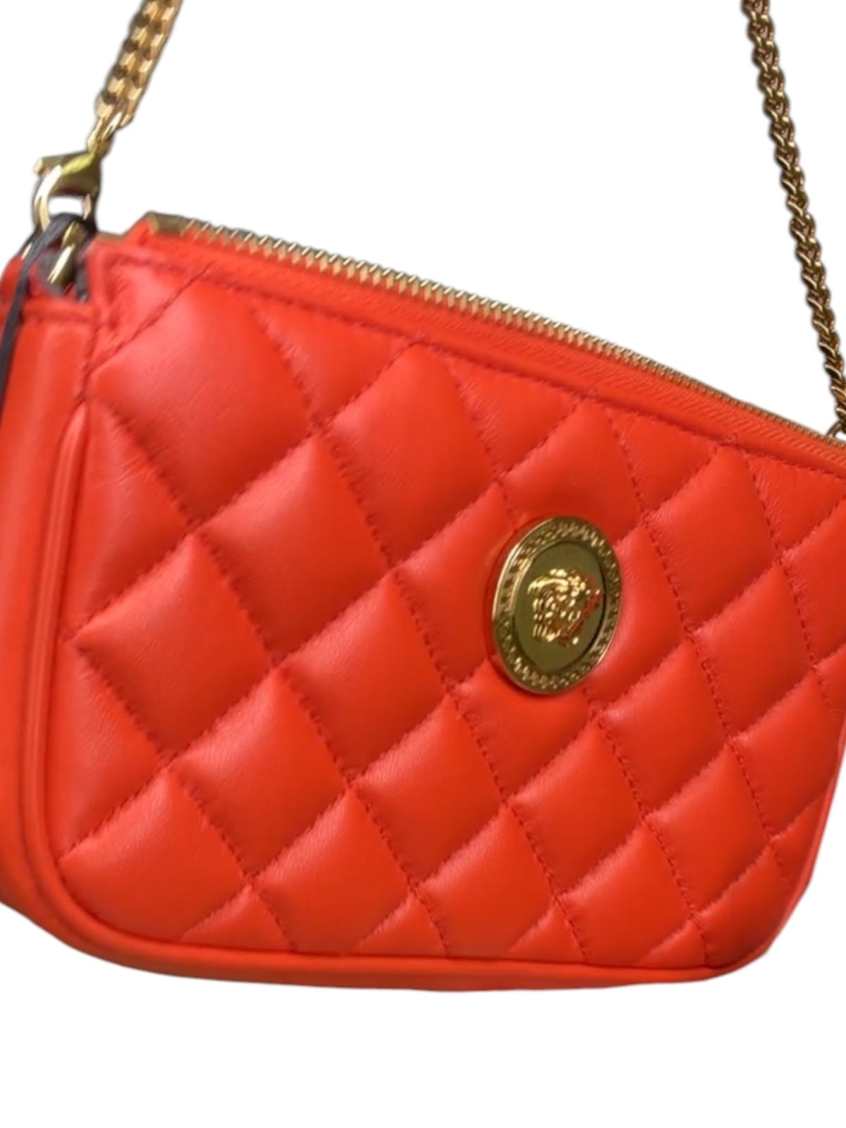 Versace Nappa Quilted Tribute Icon Pouch Quilted Orange Leather Crossbody Bag