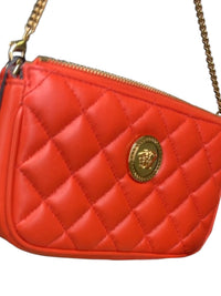 Versace Nappa Quilted Tribute Icon Pouch Quilted Orange Leather Crossbody Bag
