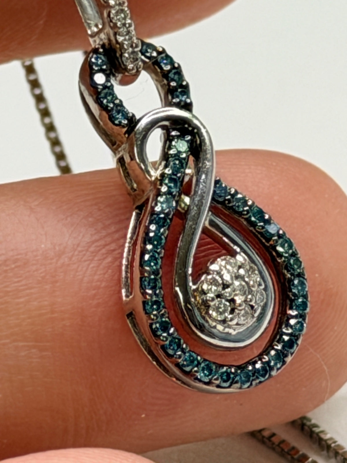 Sterling Silver Necklace with Blue and Clear Stones Pendant