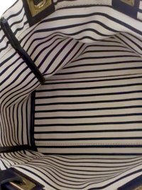 Furla Denim and Striped Canvas Tote Bag with Leather Handles