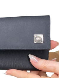 Fendi Black Folded Wallet with Metal Logo Plaque