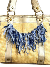 Boho Denim Purse Chain Charm Gold Pearl Fringe