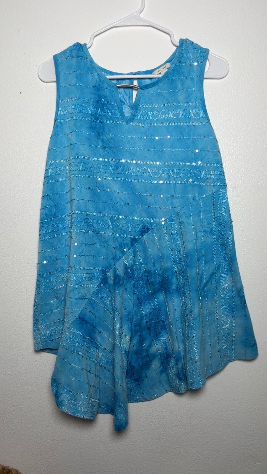 Cato Blue Sleeveless Sequin Handkerchief Hem Top Size M skuM