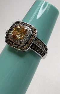 Sterling Silver Ring with Citrine and Brown Gemstone Accents size 8
