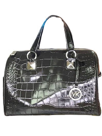 Michael Kors Grayson Medium Duffle Satchel Black Embossed Croc Crossbody NWT