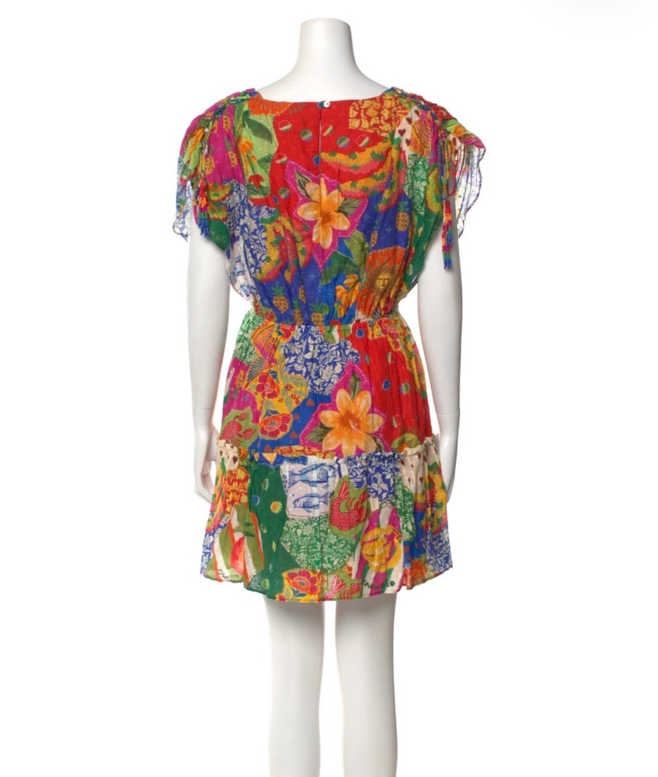 Farm Rio Women's Multi-Color Floral Patchwork Short Dress with Elastic Waistband