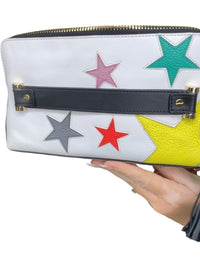 MILLY Leather Star Appliqué Zip Around Clutch Wristlet White Black Tassel Pouch