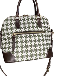 Dooney & Bourke Houndstooth Satchel Green White Brown Leather Trim Crossbody Bag