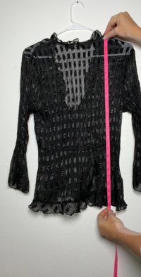 Elementz Black Sheer Textured Ruffle Blouse Size L skuM