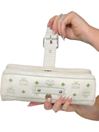 MCM White and Green Leather Clutch Bag