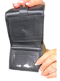 Salvatore Ferragamo Black Leather Wallet with Pink and Gold Flower Accent