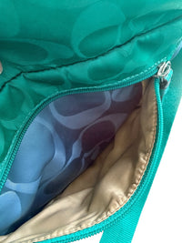Coach Signature Nylon Swingpack Crossbody Bag Teal Blue Colorblock