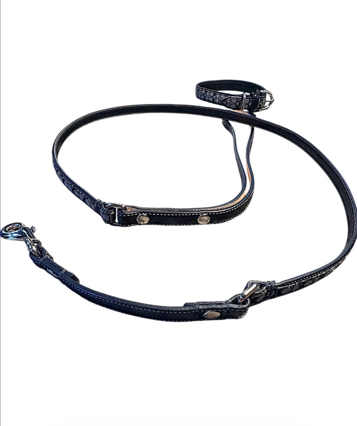 Coach Rare Black Signature Jacquard Authentic Dog Collar and Leash Set