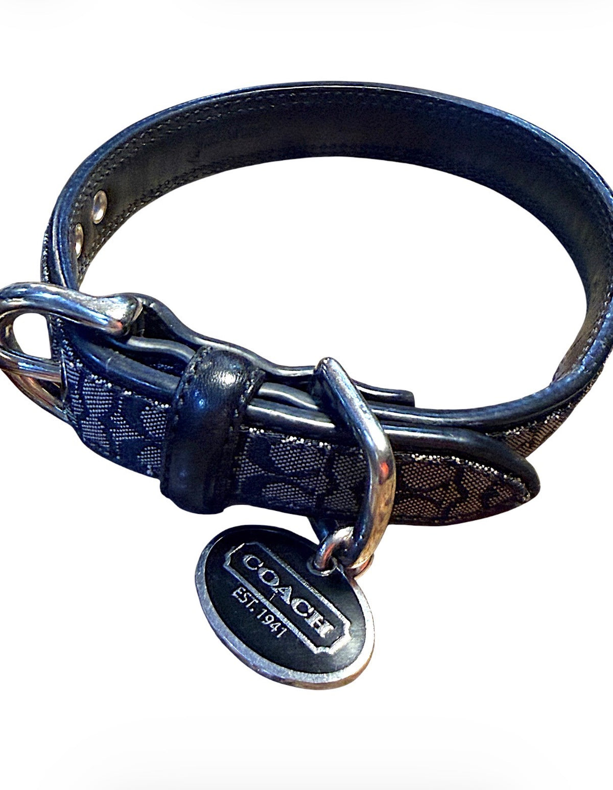 Coach Rare Black Signature Jacquard Authentic Dog Collar and Leash Set