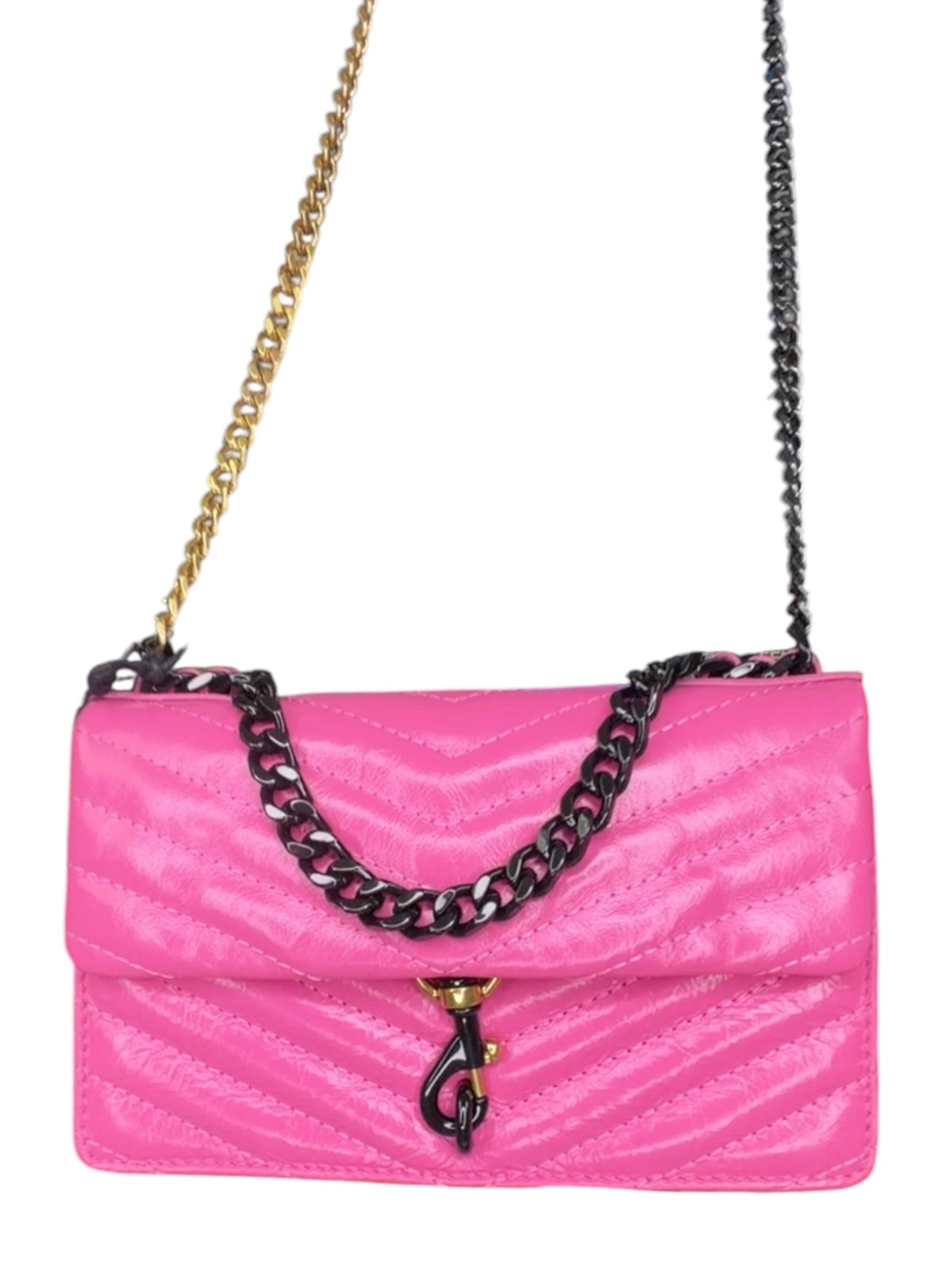 Rebecca Minkoff Edie Mini Crossbody Chain Bag Hot Pink Chevron Leather NWT