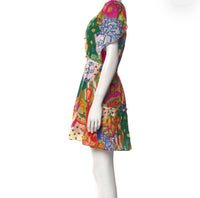 Farm Rio Women's Multi-Color Floral Patchwork Short Dress with Elastic Waistband