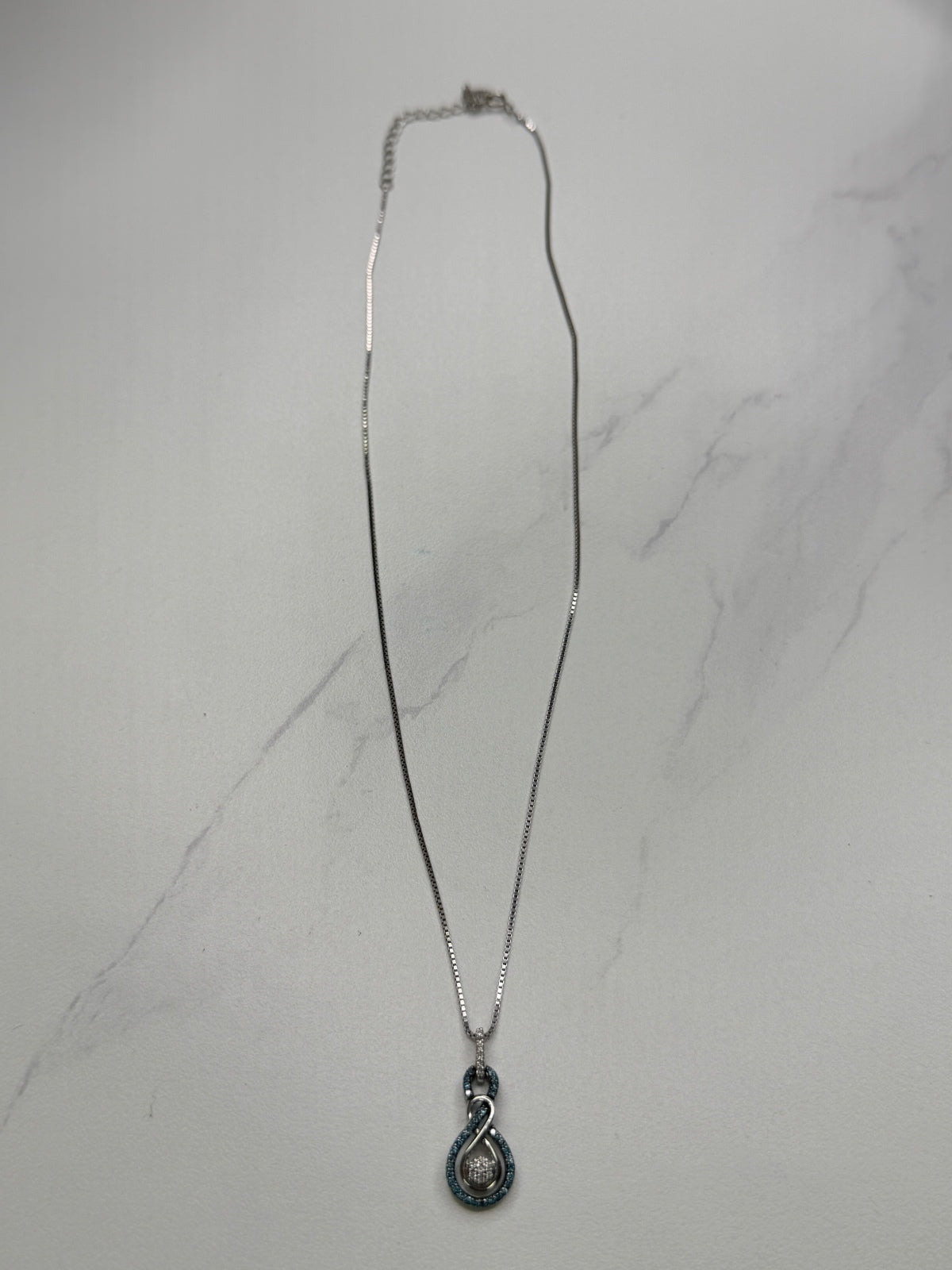 Sterling Silver Necklace with Blue and Clear Stones Pendant