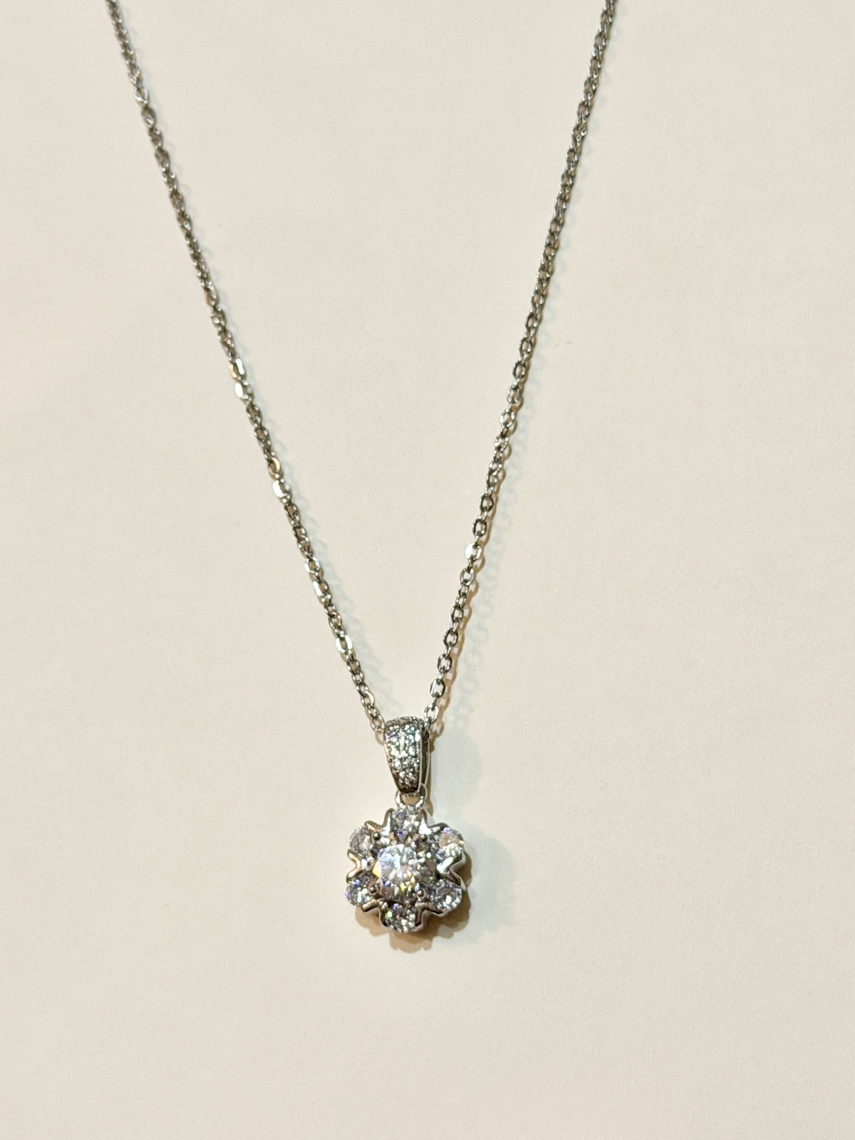 Moissanite authentic silver tone necklace 16”-18” New N9