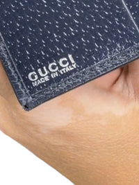 Gucci Vintage Navy Blue Leather Trifold Wallet Silver Hardware Made in Italy