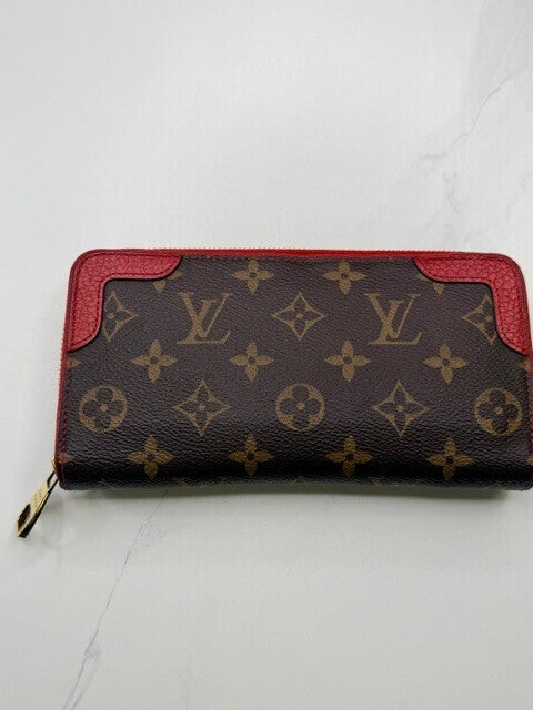 Louis Vuitton Retiro Zippy Wallet Monogram Cherry Red Leather