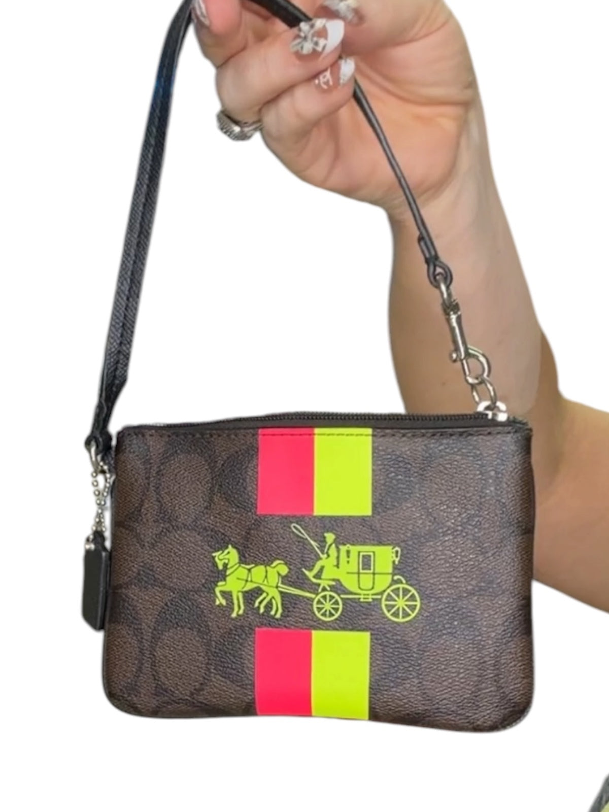 Coach Signature Canvas Wristlet with Neon Coach Print