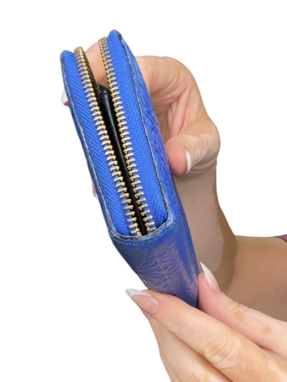 Loewe Embossed Leather Zip-Around Wallet in Blue