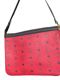 MCM Red Visetos Coated Canvas Zip Wristlet Clutch Pouch Black Trim Gold Hardware