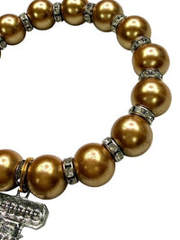 Gold Tone Beaded Bracelet with Parfum No 5 Charm