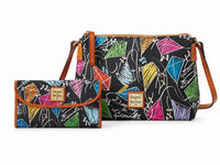 Dooney & Bourke Black Multi Color Kite Print Crossbody Bag and Wallet Set NWT