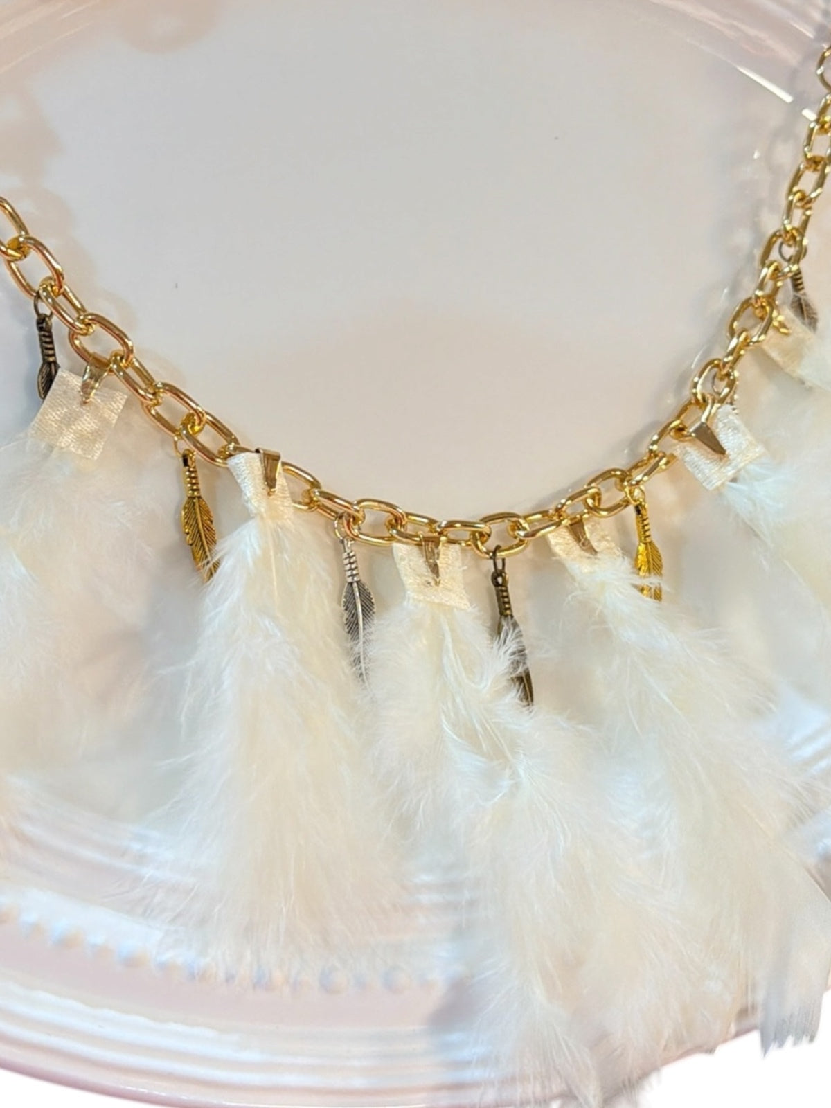 Boho Feather Handbag Purse Charm Chain Gold Tone