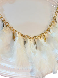 Boho Feather Handbag Purse Charm Chain Gold Tone