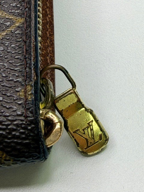 Louis Vuitton Vintage Monogram Canvas Long Wallet Wristlet Brown Gold Hardware