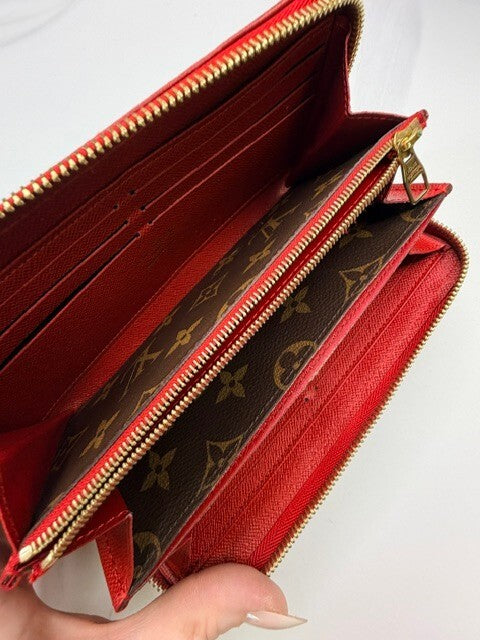 Louis Vuitton Retiro Zippy Wallet Monogram Cherry Red Leather