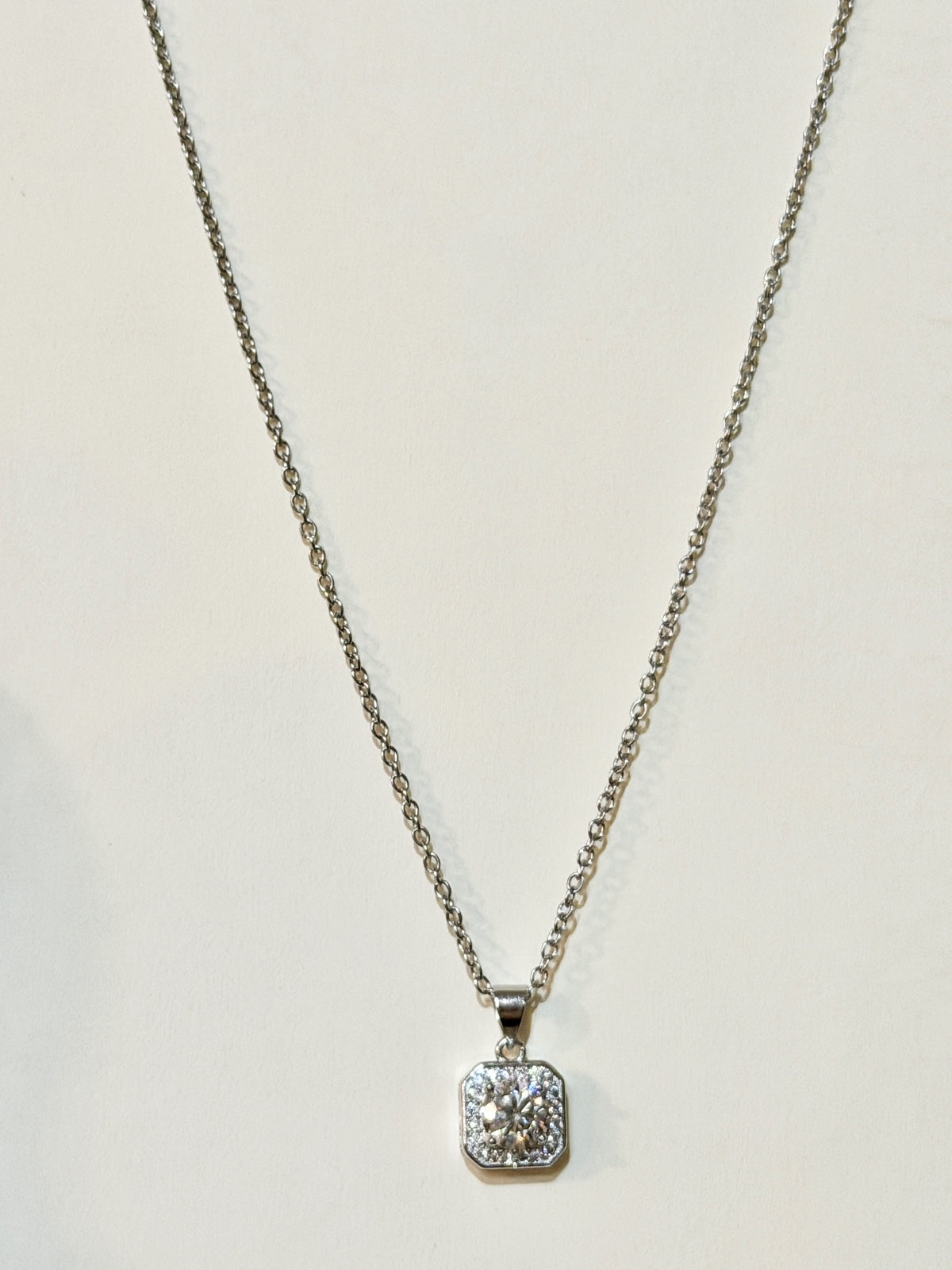 Moissanite authentic silver tone necklace 16”-18” New N8