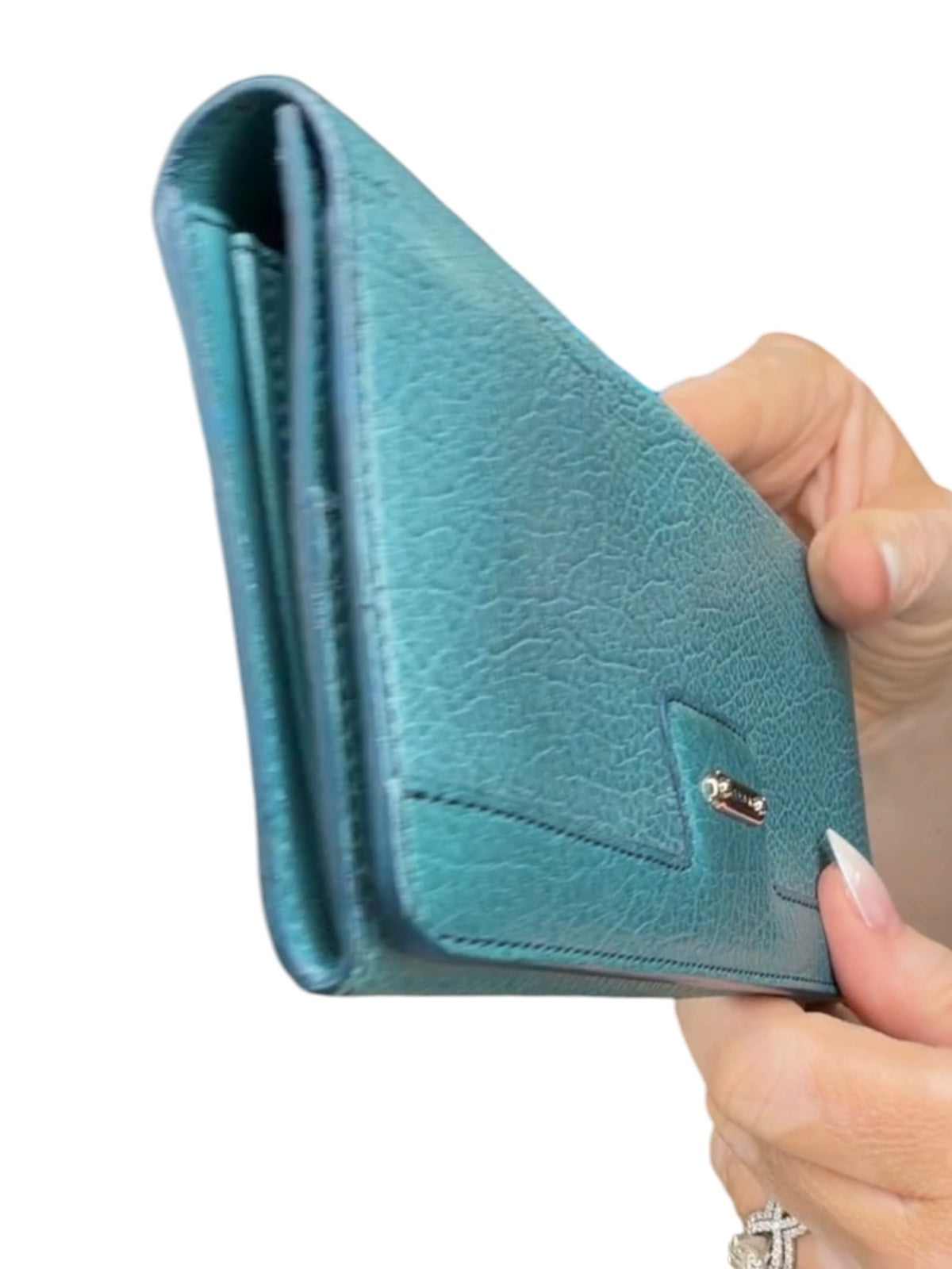 Celine Blue Leather Long Wallet authentic vintage Celine Large Flap Wallet