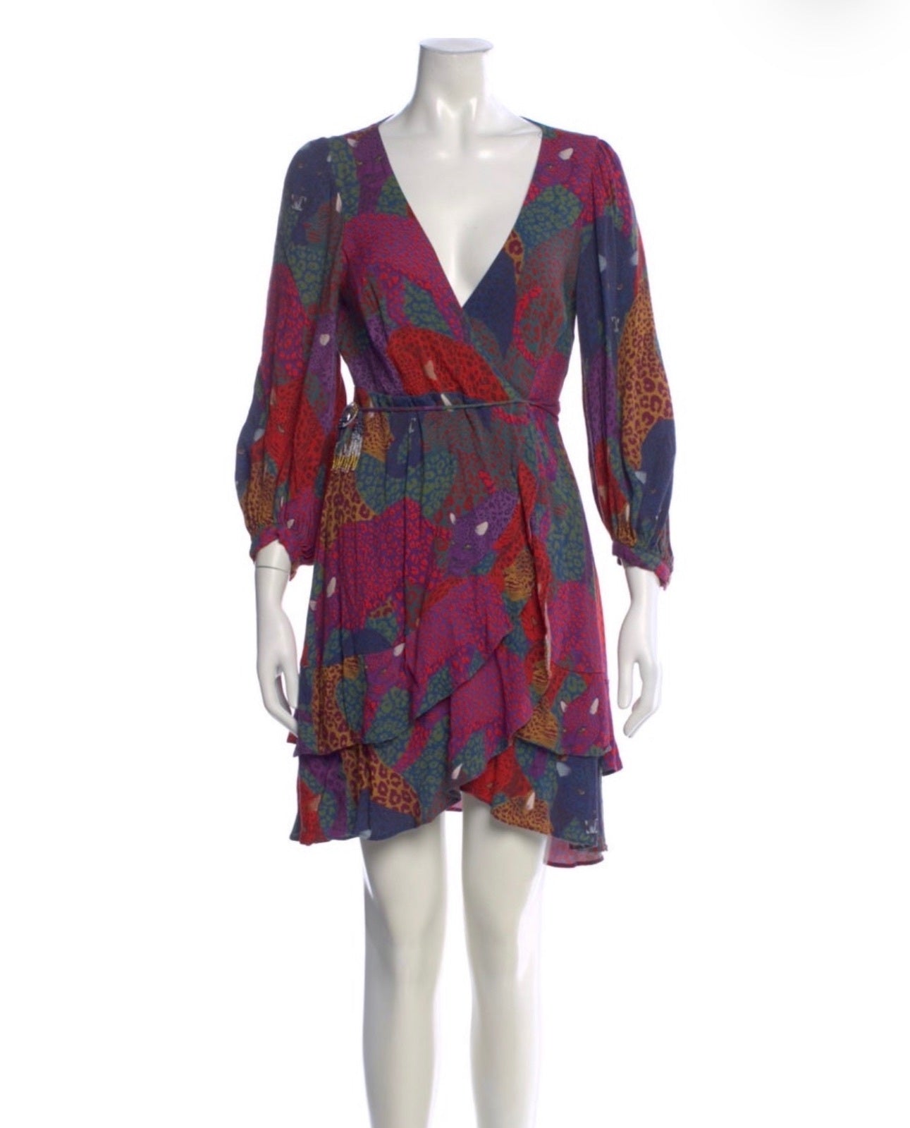 Farm Rio Multicolor Animal Print V-Neck Long Sleeve Dress