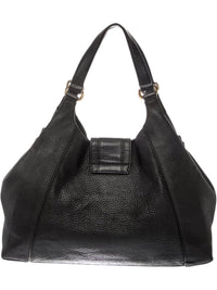 GUCCI Abbey Greenwich Black Pebbled Leather Shoulder Bag with Gold Buckle
