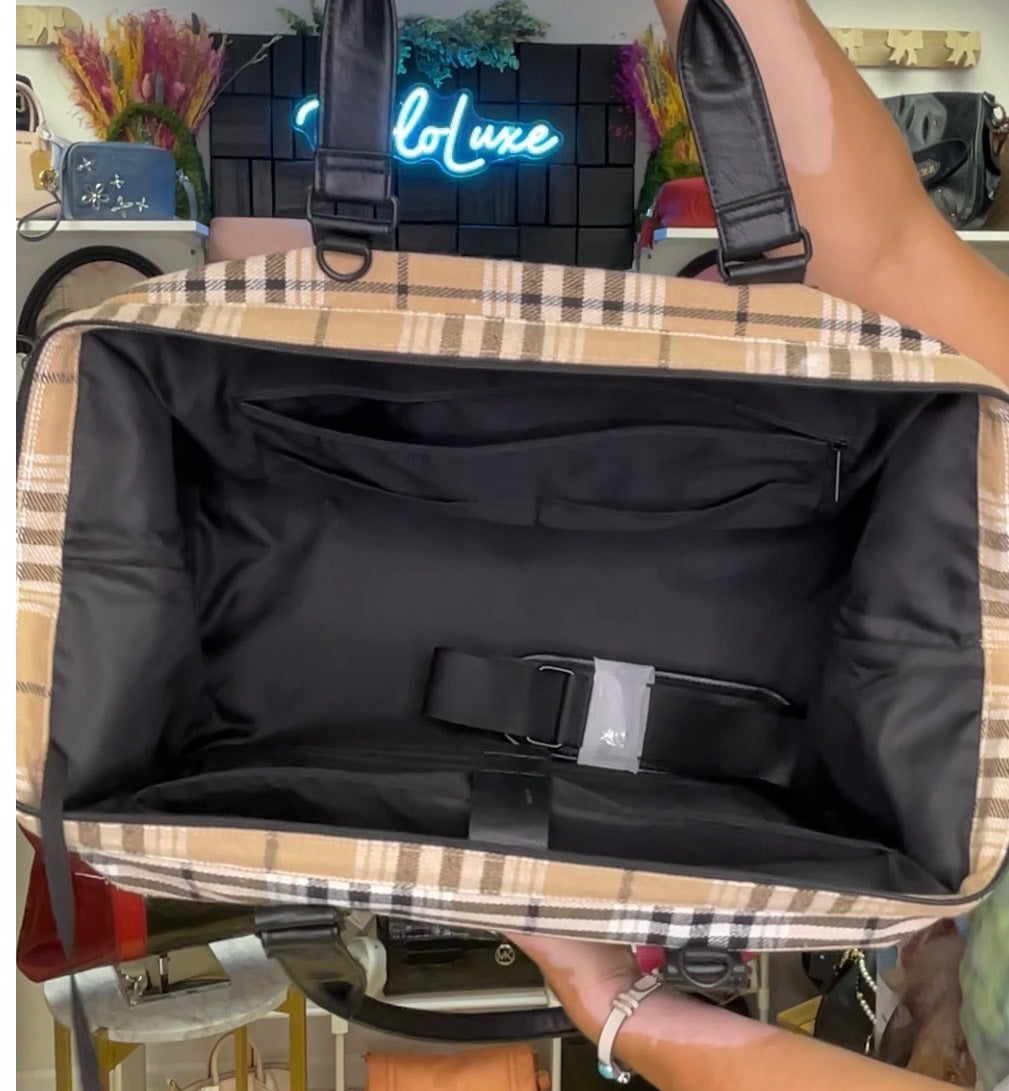 BEIS The Weekender Plaid Travel Bag Carry On Overnight Luggage Shoe Compartment