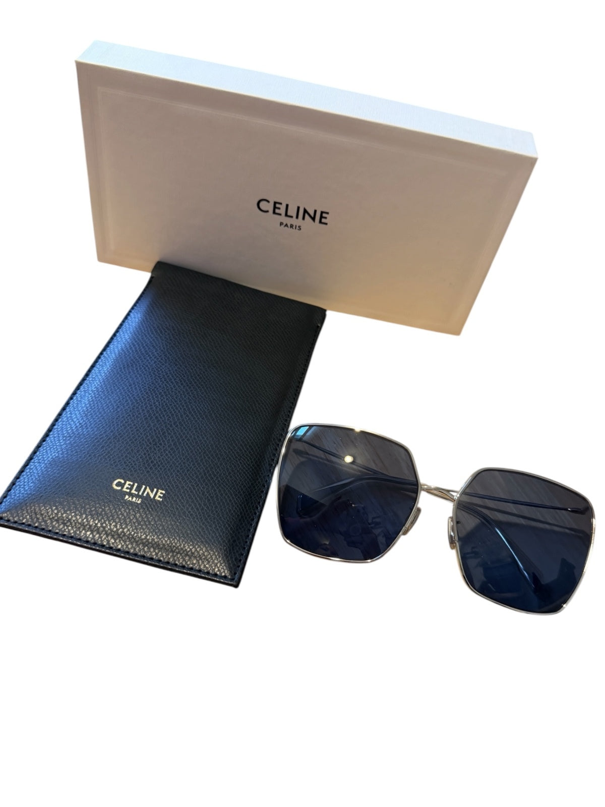 Celine CL40135U 16V Silver Blue Sunglasses 65mm New with Case and Box