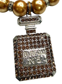 Gold Tone Beaded Bracelet with Parfum No 5 Charm