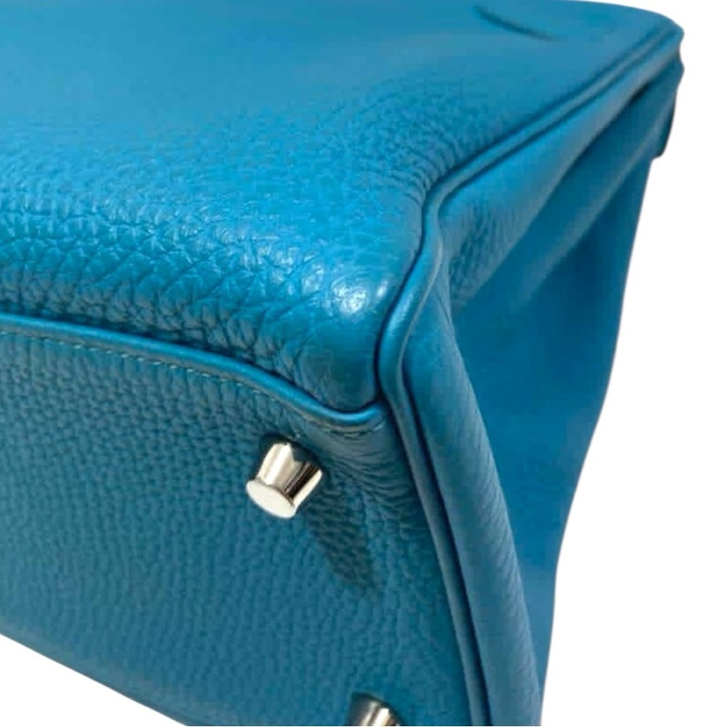 HERMES KELLY Retourne Togo 32 Blue Jean with Palladium Hardware EUC