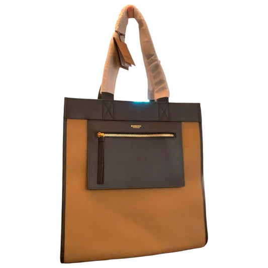 Burberry All Slim Leather Canvas Tote Camel/Black NWT and Dustbag