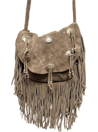 Vintage Boho Genuine Suede Fringe Crossbody Bag
