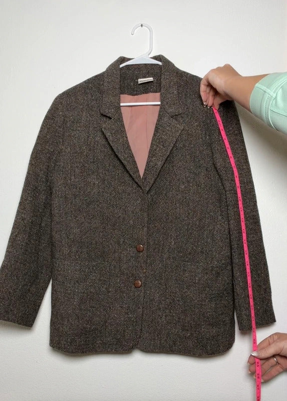 Vintage T.S. Gray Brown Tweed Blazer Womens Size 12 USA skuM